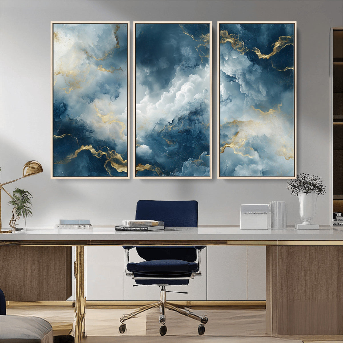 Large Abstract Print - Luxe Blue and Gold Abstract Canvas