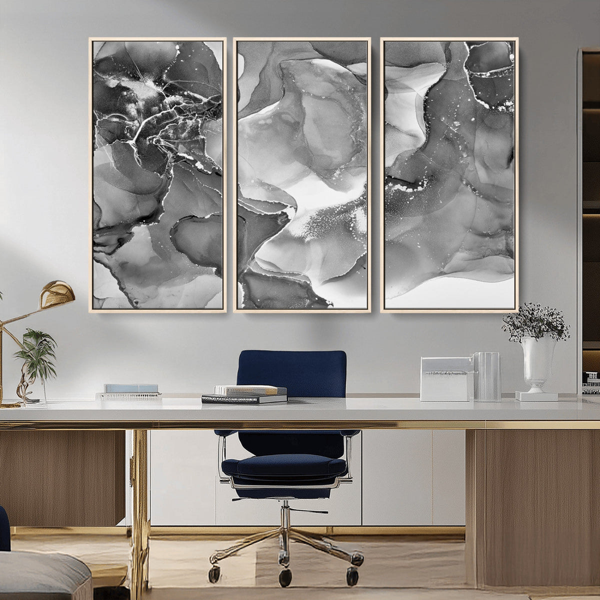 Black White Abstract Canvas Wall Art - Fluid Ink Artwork -