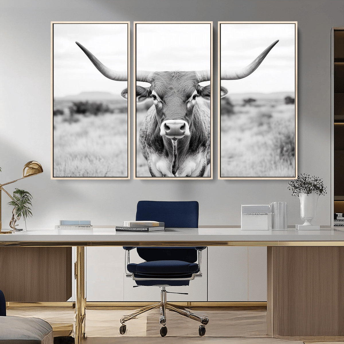 Highland Cow Wall Art Canvas Print – Black and White Western
