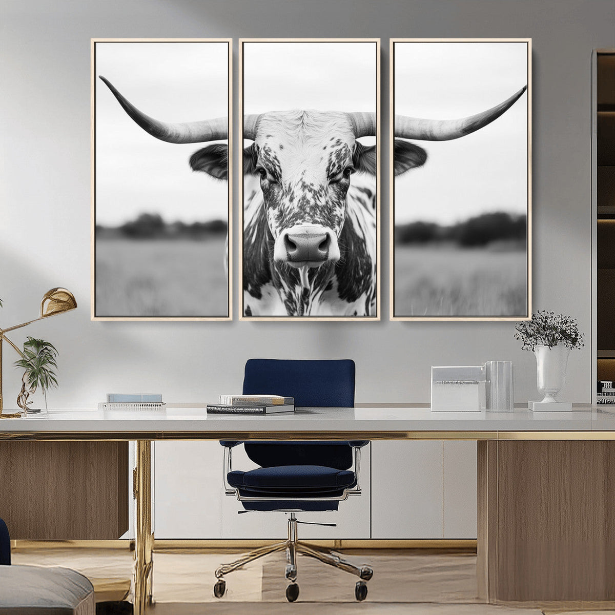 Highland Cow Wall Art Canvas Print – Black and White Western