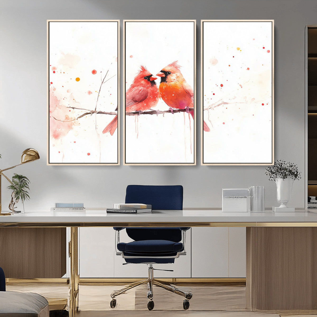 Cardinal Bird Canvas Wall Art - Male and Female Cardinal