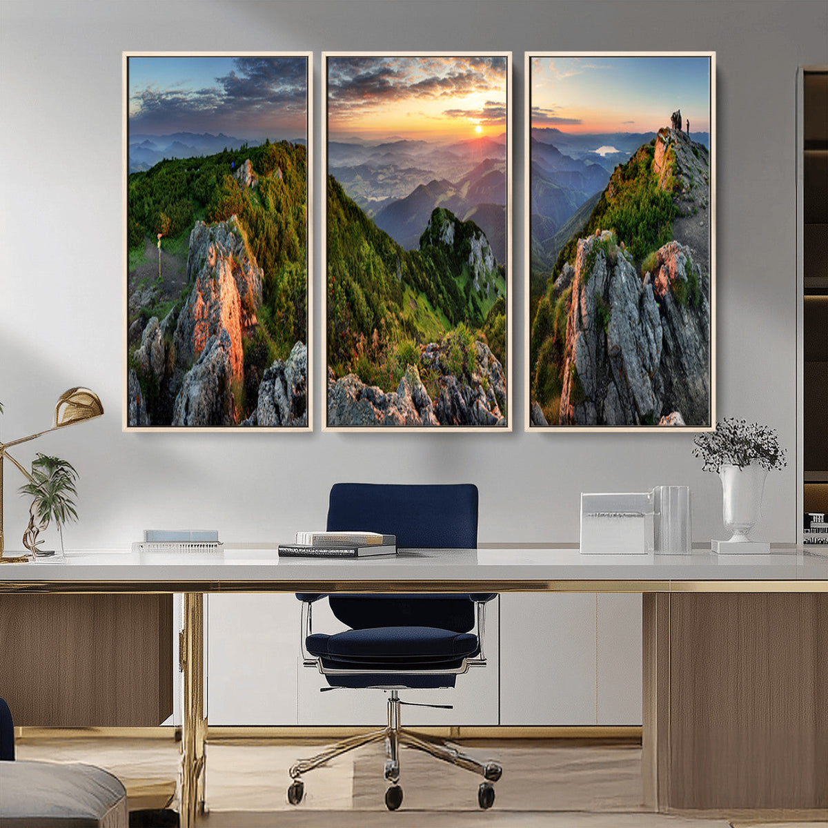 Mountain Sunset Panoramic Wall Art Canvas Print – Framed