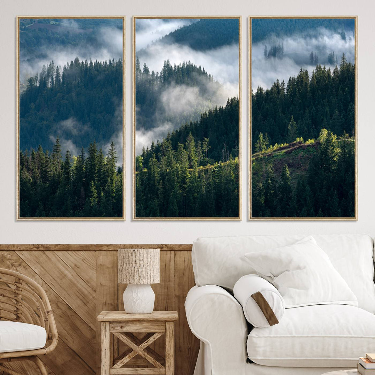 Misty Forest Wall Art Canvas Print – Pine Hills Foggy Trees