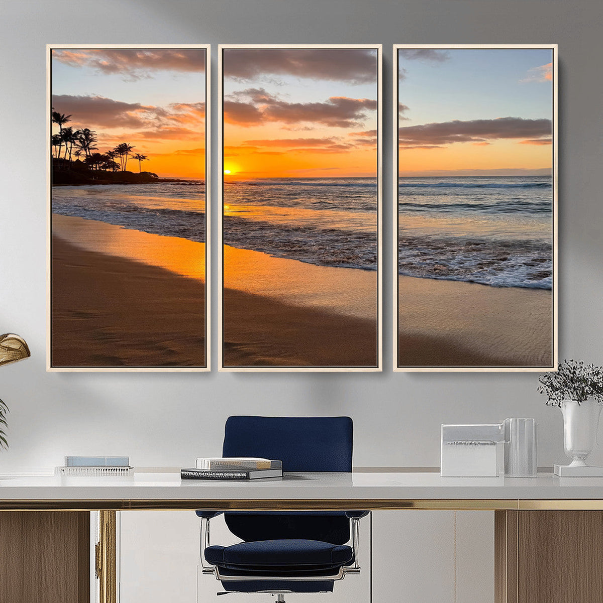 Tropical Beach Wall Art – Framed Sunset Ocean Canvas