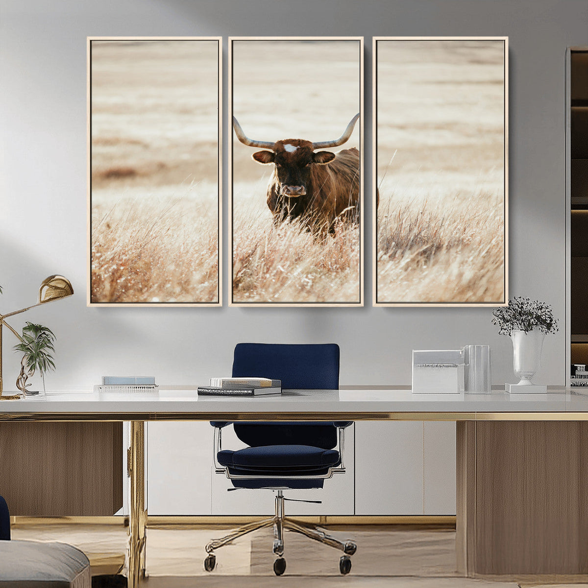 Texas Longhorn Wall Art Canvas Print – Framed Brown Horned