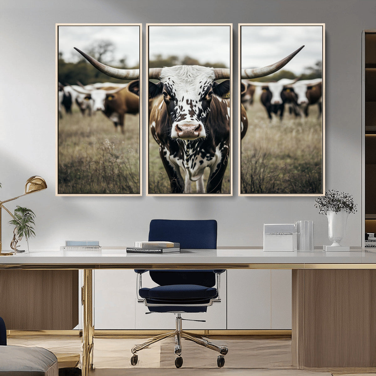 Texas Longhorn Wall Art – Framed Speckled Cow Canvas