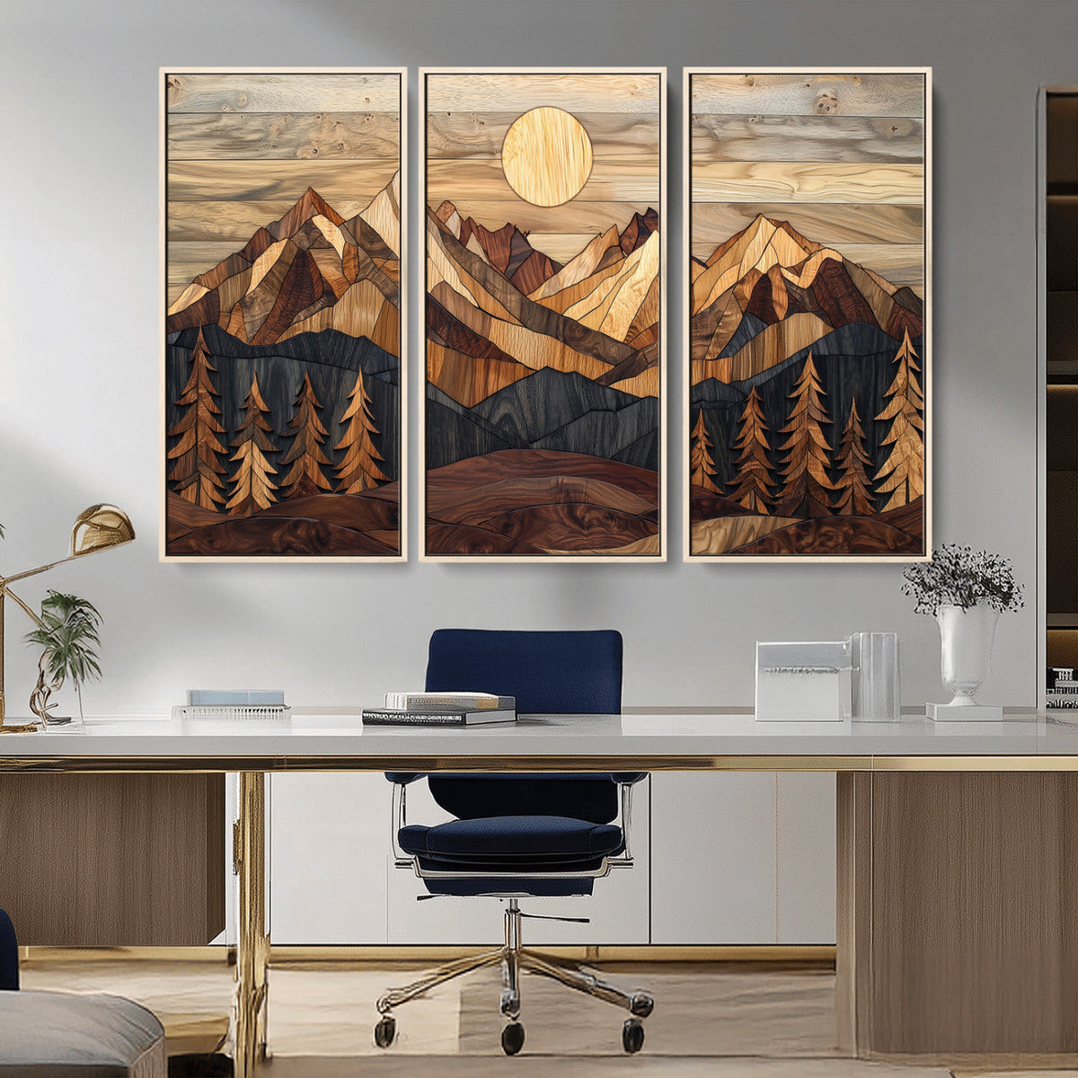 Wood Mountain Landscape Wall Art Canvas Print – Framed