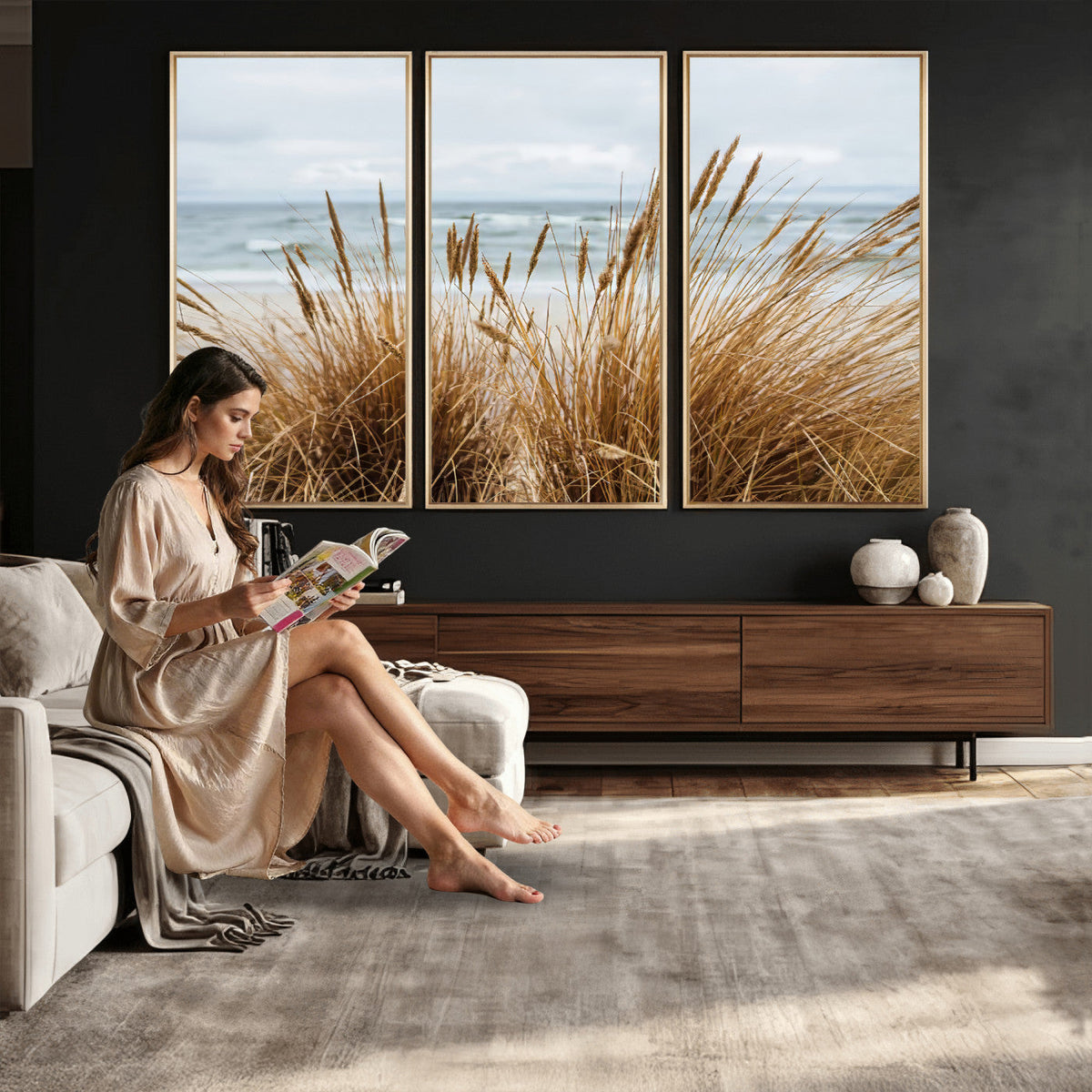 Beach Grass Wall Art Canvas Print – Framed Coastal Dunes Art