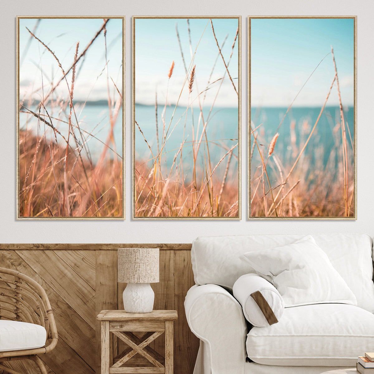 Coastal Grass Landscape Wall Art Canvas Print – Golden