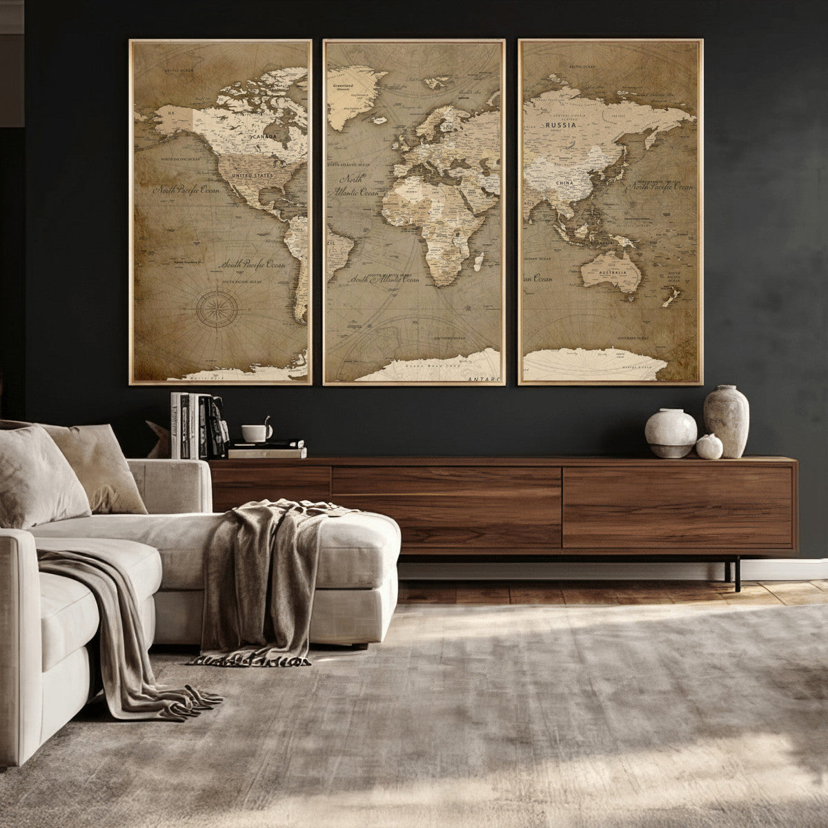 World Map Wall Art Canvas Print, Framed Map Art Picture