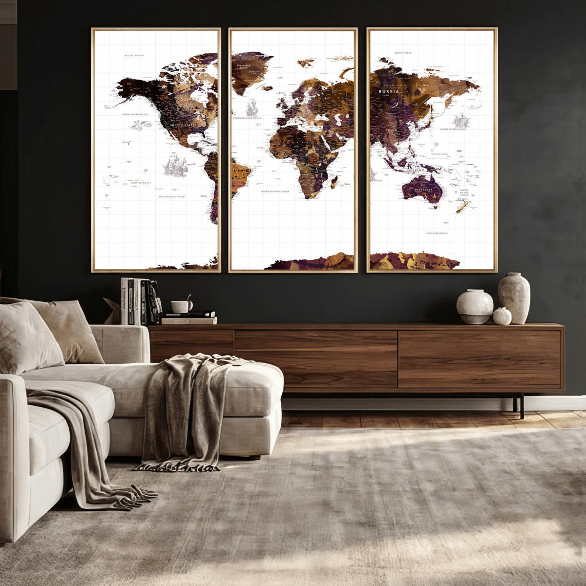 Rustic World Map Wall Art Canvas Print | Large World Map on
