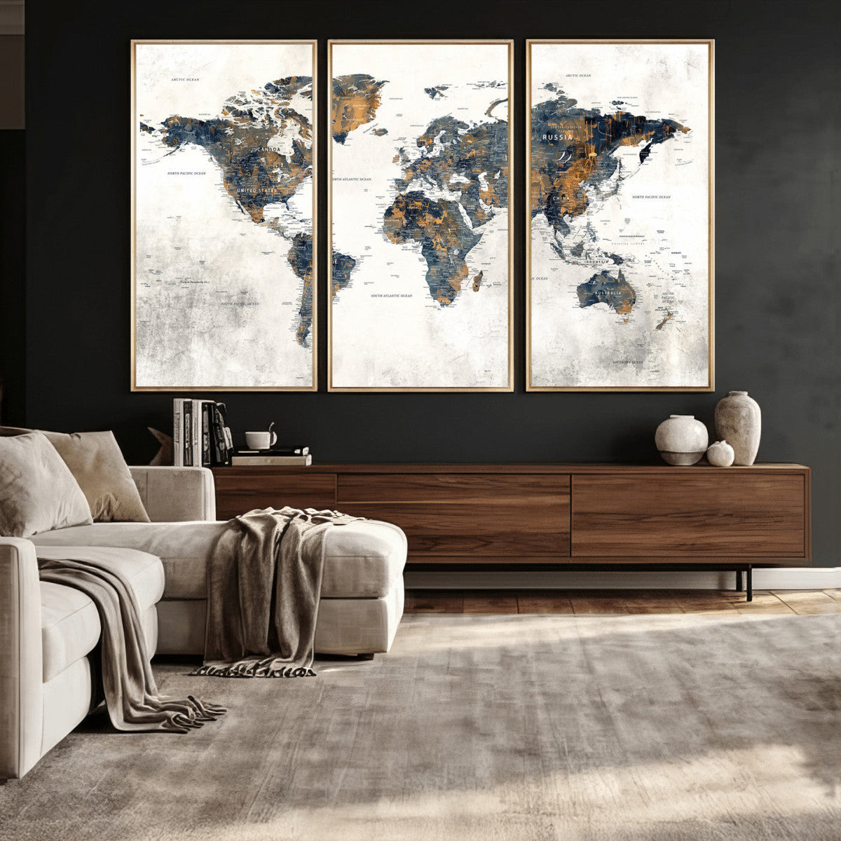 World Map Wall Art Canvas Print for Office Wall Decor