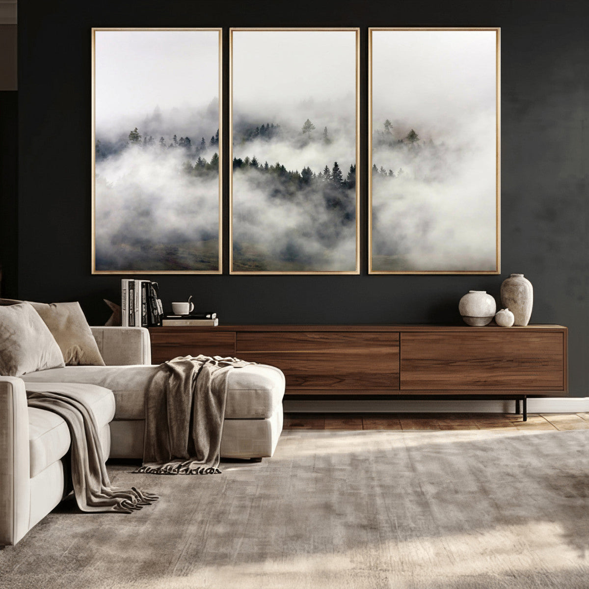 Foggy Forest Wall Art Canvas Print, Misty Pine Tree