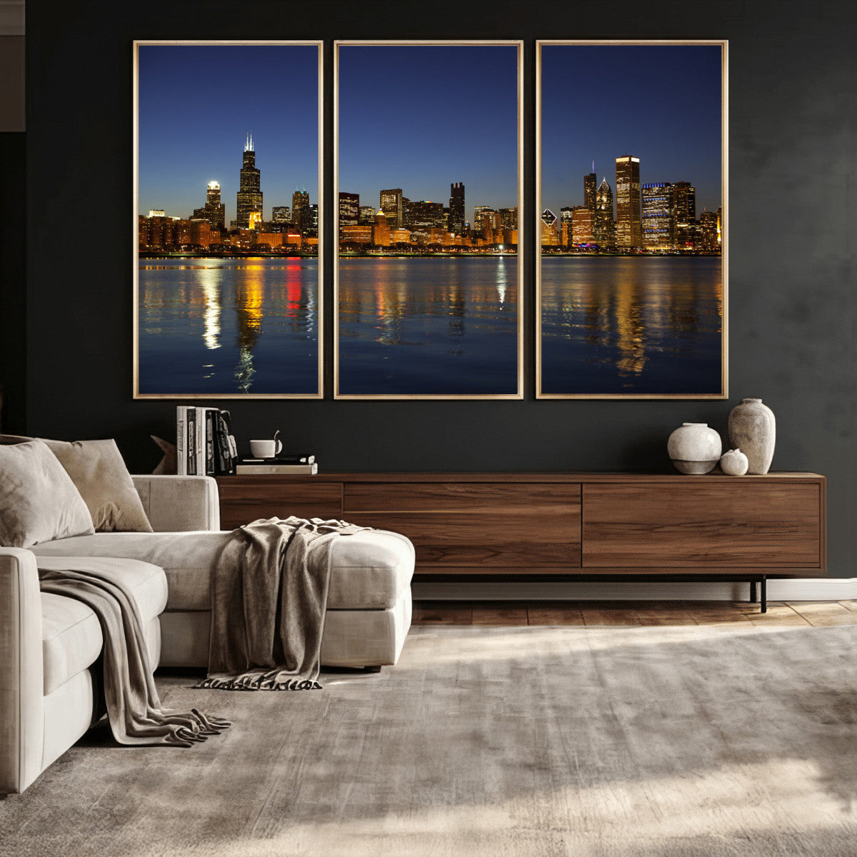 Chicago Wall Art Canvas Print - Chicago City Downtown Night