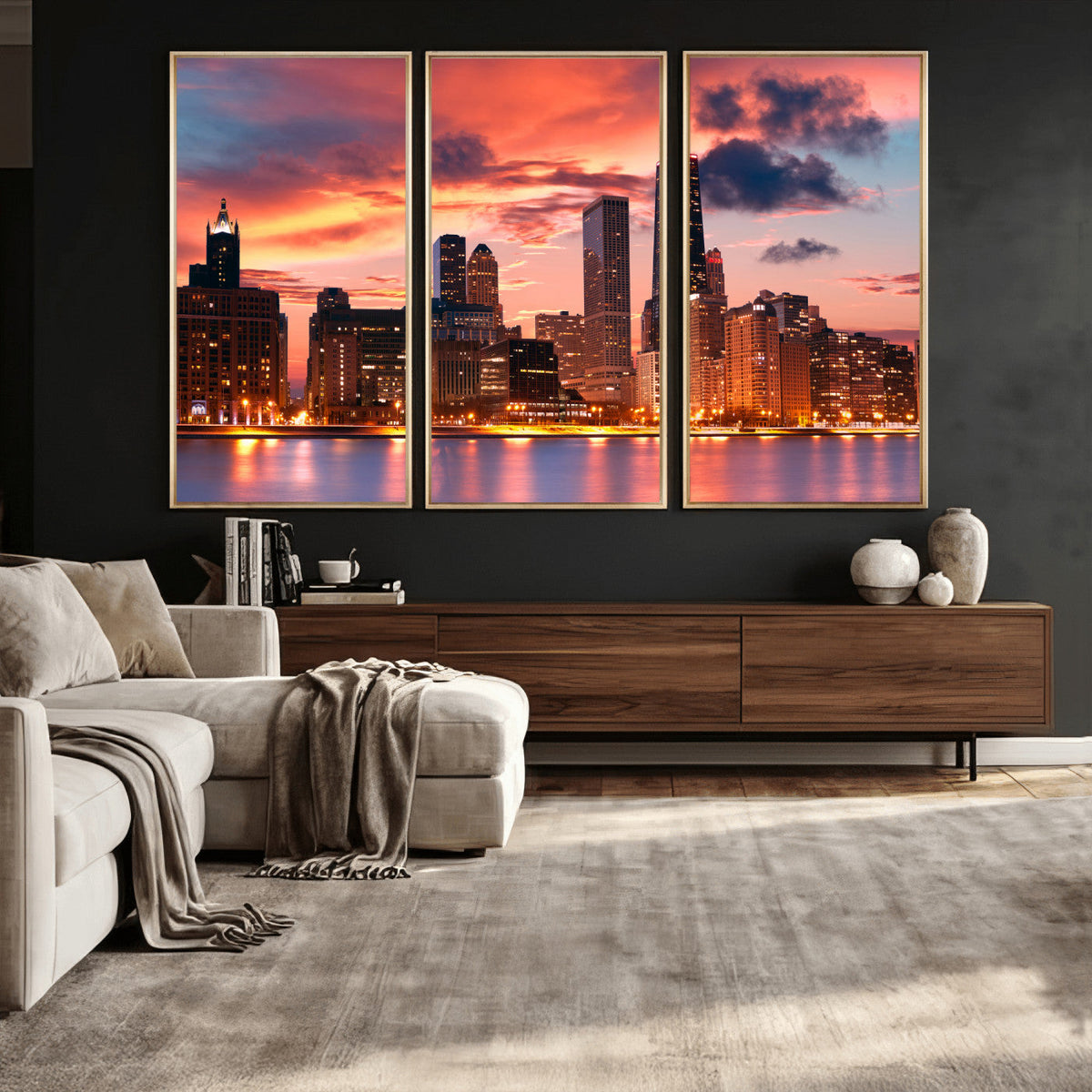 Chicago Wall Art Canvas Print - Chicago City Downtown Night