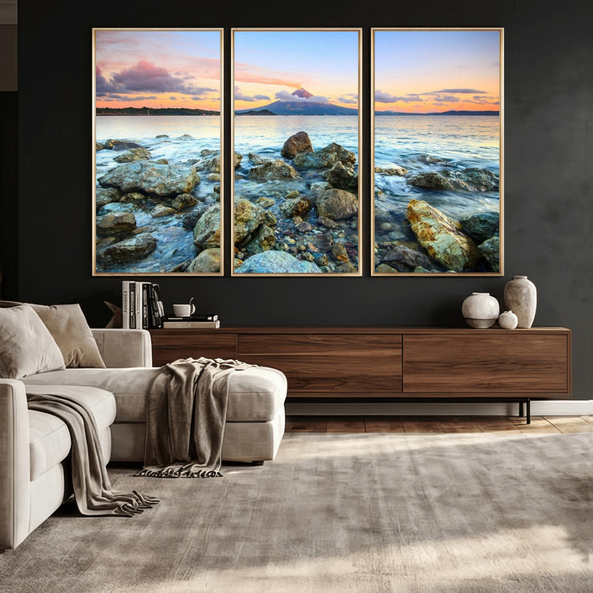 Mayon Volcano Seascape Wall Art Canvas Print, Tropical Ocean
