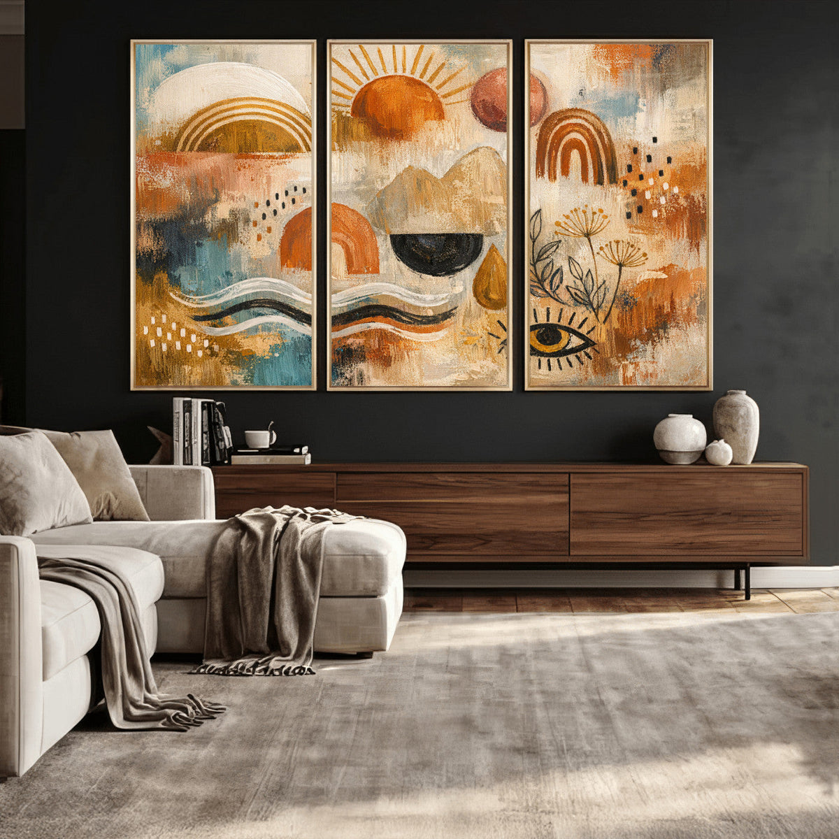 Geometric Boho Abstract Wall Art Canvas Print, Orange Blue