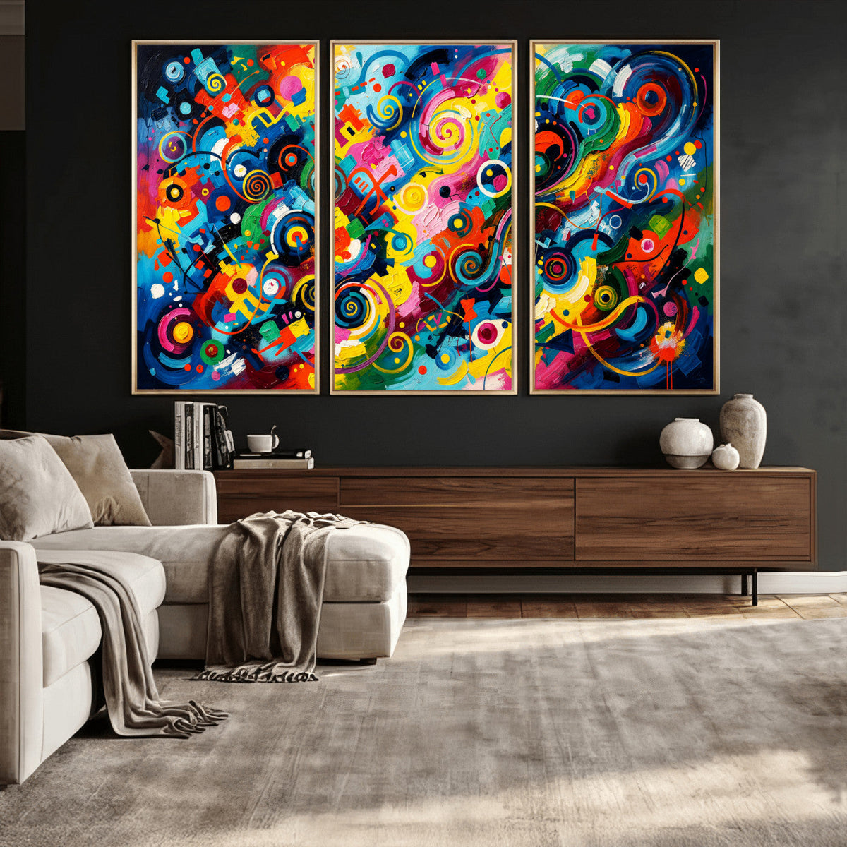 Geometric Abstract Wall Art Canvas Print, Bold Color