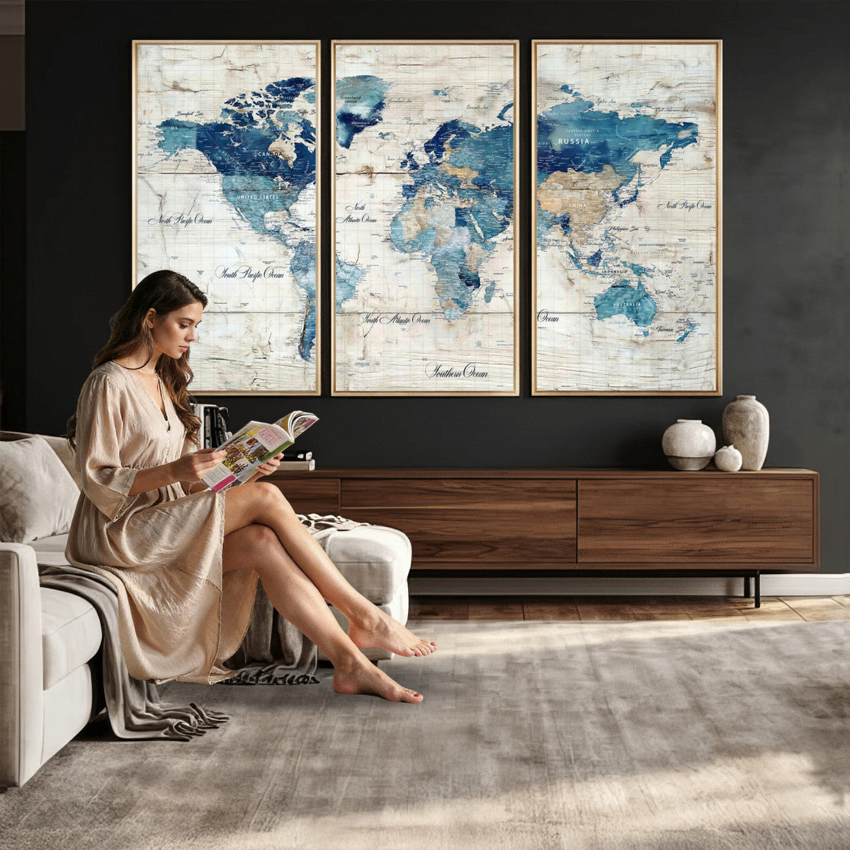 Watercolor World Map Canvas Wall Art Print – Abstract