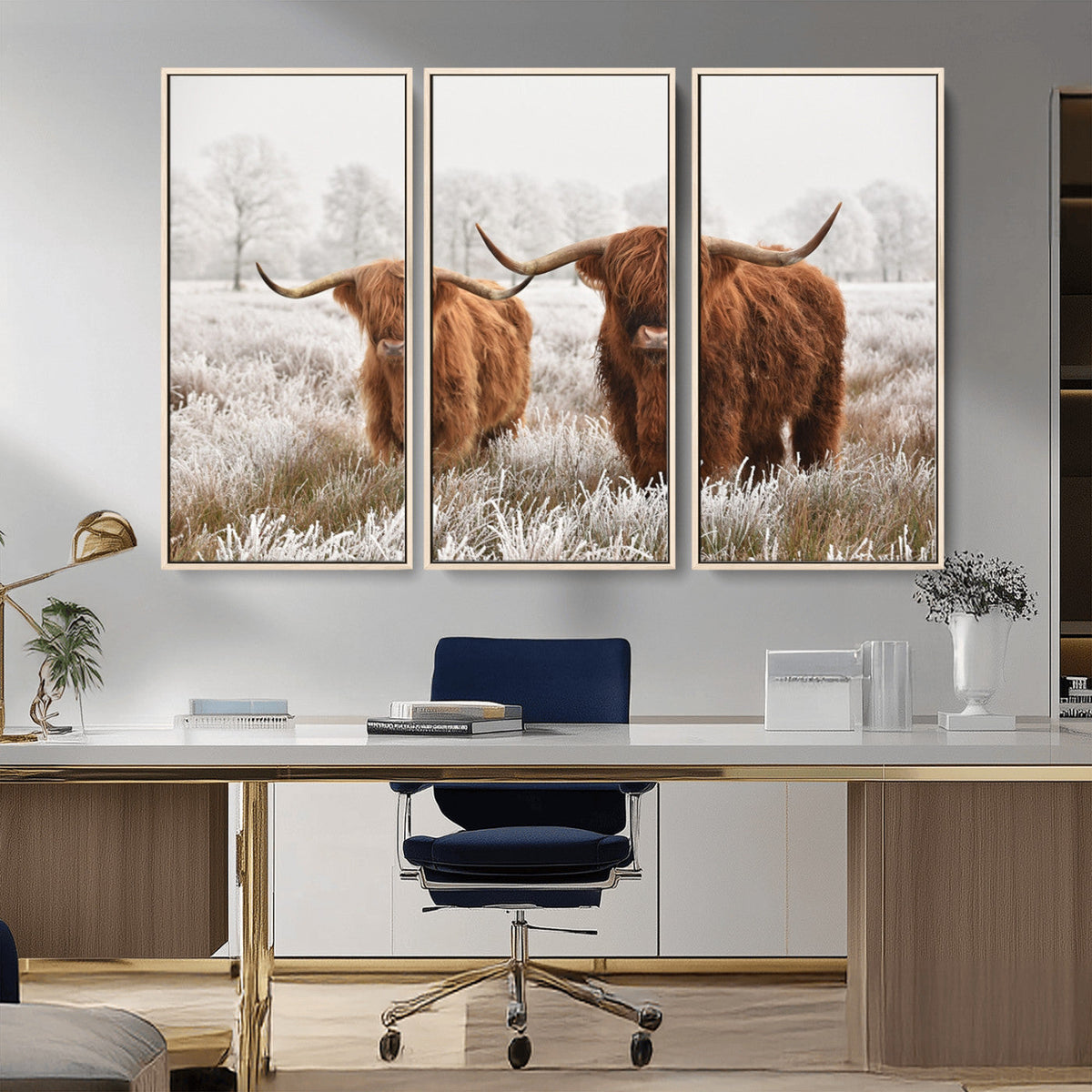Longhorn Cattle Wall Art Canvas Print, Framed Farmhouse