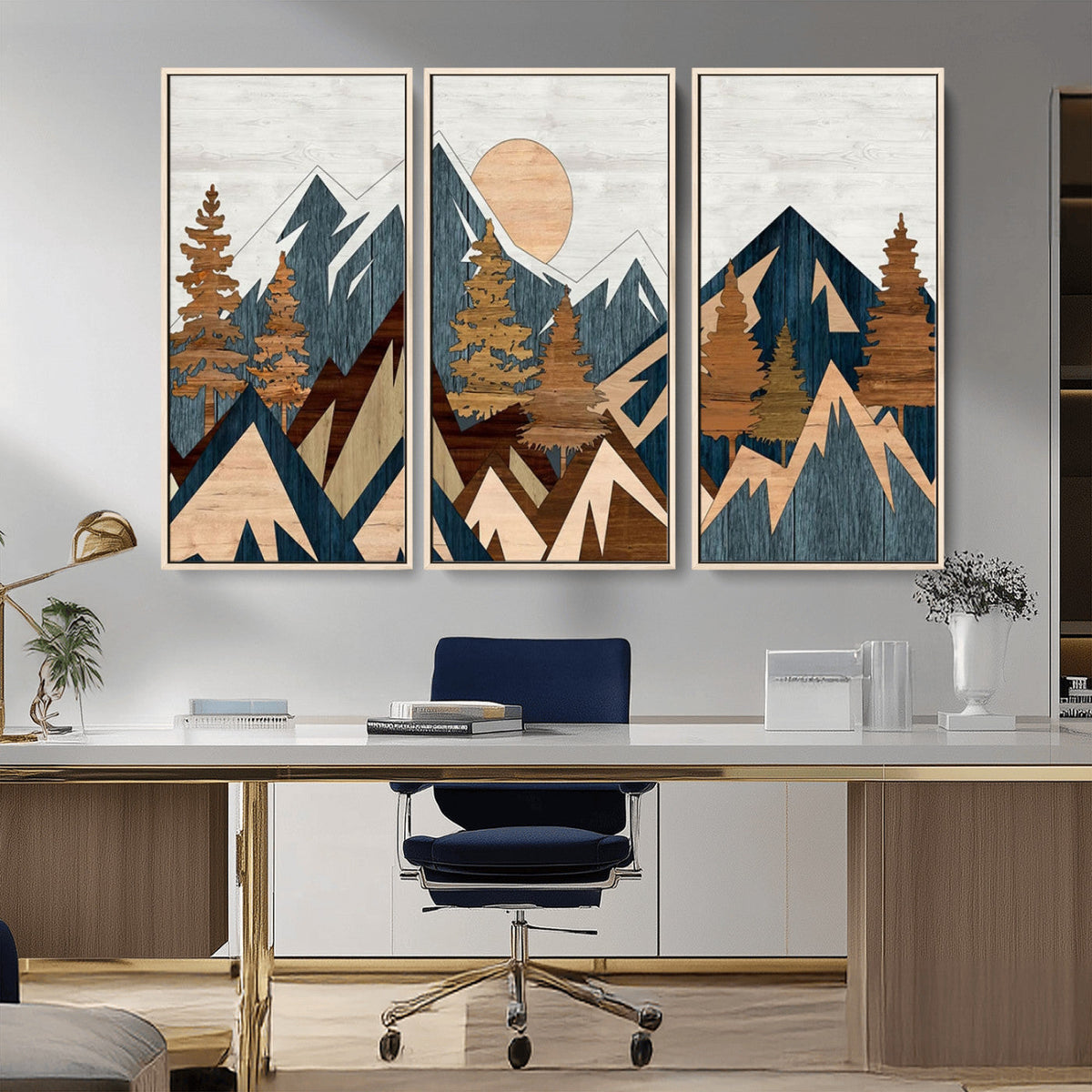 Abstract Wood Panel Effect Mountain Range Top Wall Art