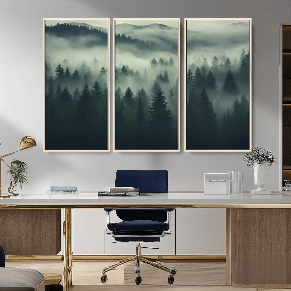 Misty Forest Wall Art Premium Canvas Print a Foggy and