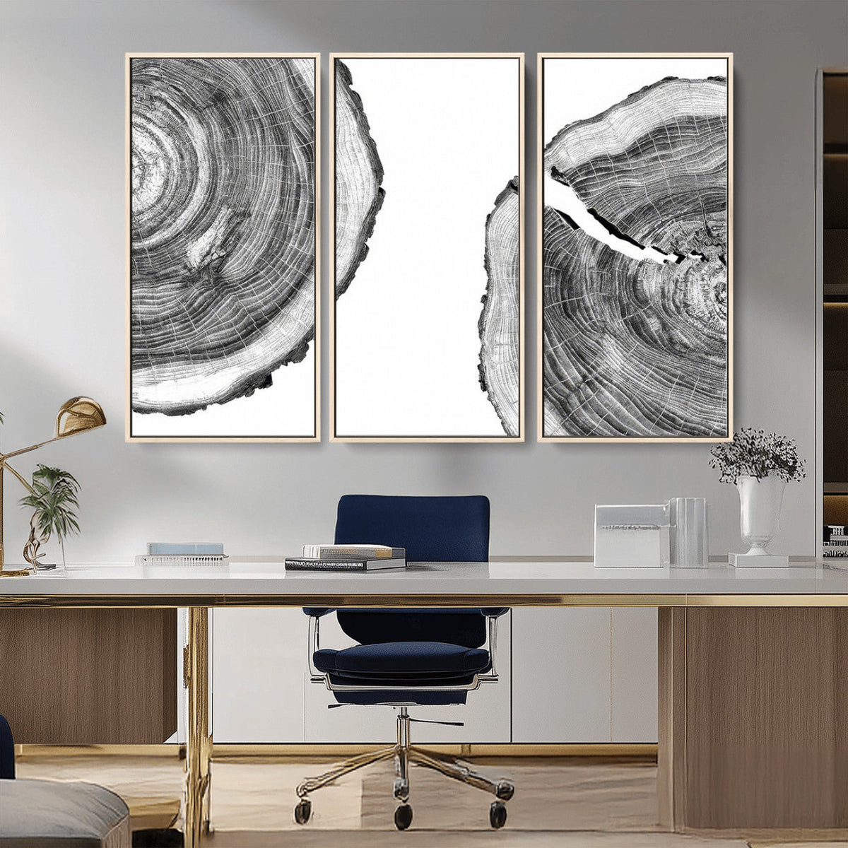 Abstract Large Tree Rings – Minimalist Black and White Wood