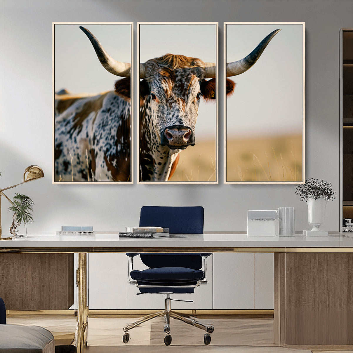 Texas Bull Longhorn Wall Art Canvas Print for Farm House
