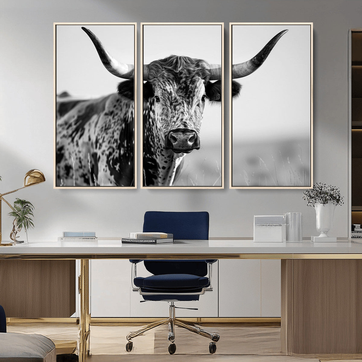 Texas Highland Cow Longhorn Canvas Print - Rustic Farmhouse