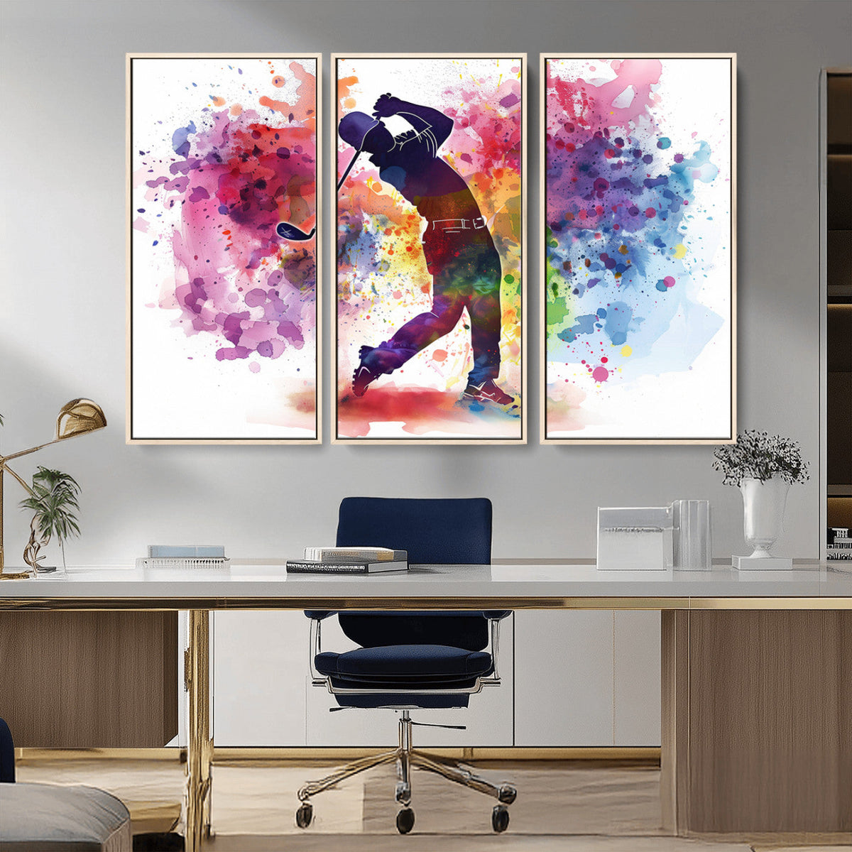 Colorful Golfer Swing Wall Art Canvas Print - Ready to Hang,
