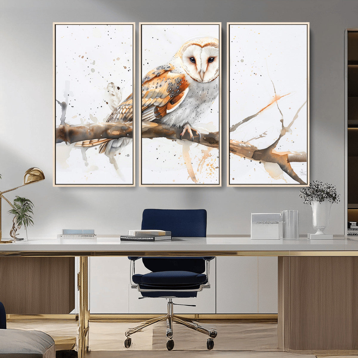 Barn Owl Wall Art on Branch | Stunning Canvas Print for