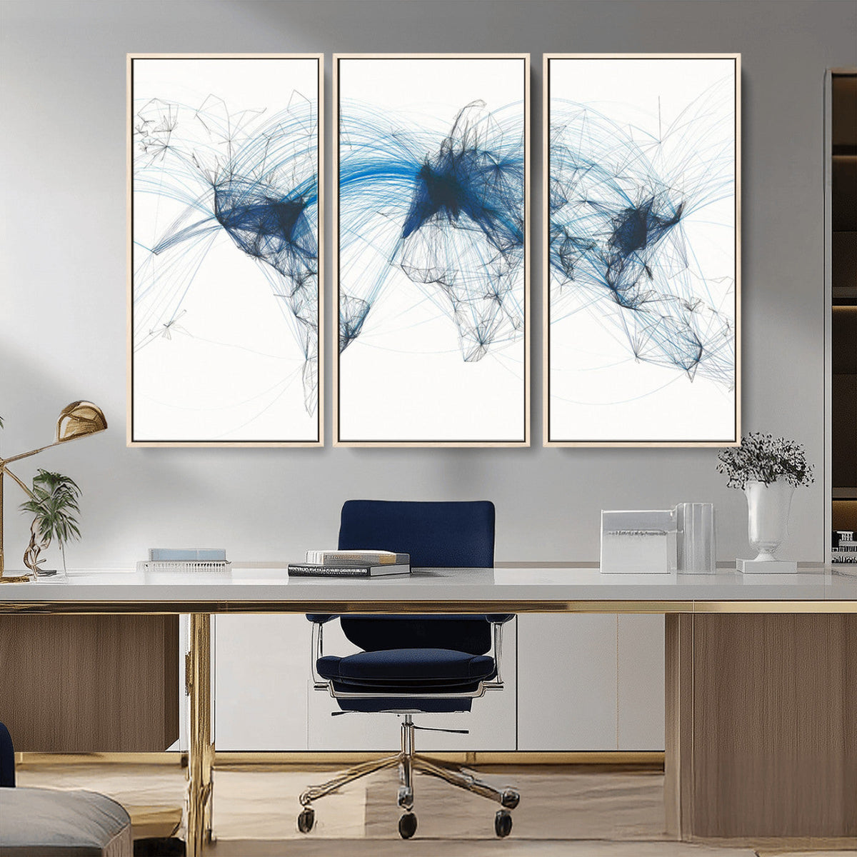 Flight Route Map Wall Art Canvas Print, Abstract Air Traffic