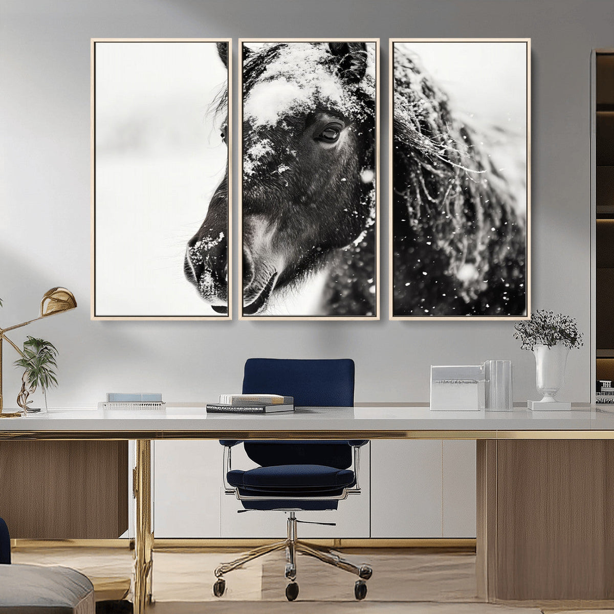 Framed Black and White Horse Wall Art | Ready to Hang and