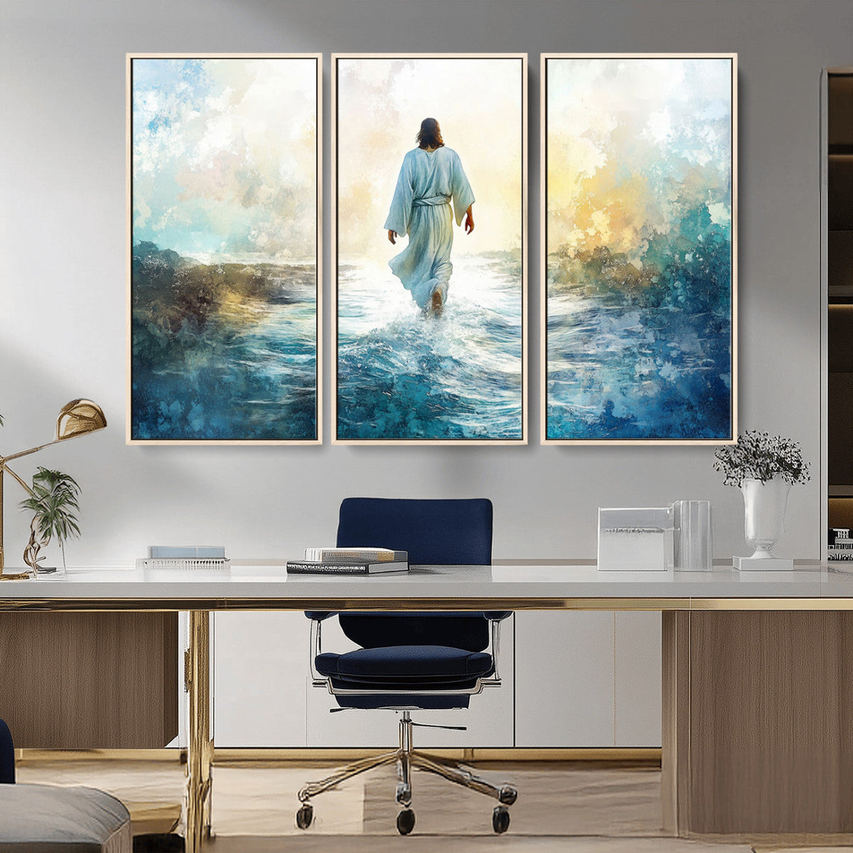 Watercolor Jesus Walking on Water Canvas Print, Christian