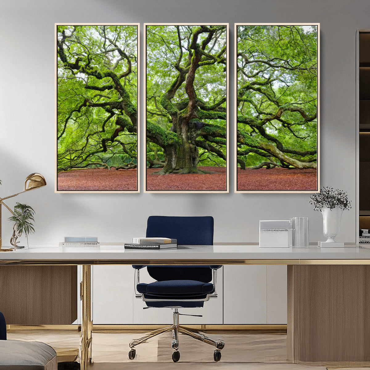Framed Angel Oak Tree Wall Art - 3-Panel Canvas Prints,