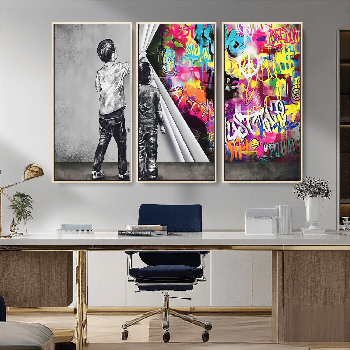 Banksy Print - Street Art Canvas Wall Art - Kids Revealing