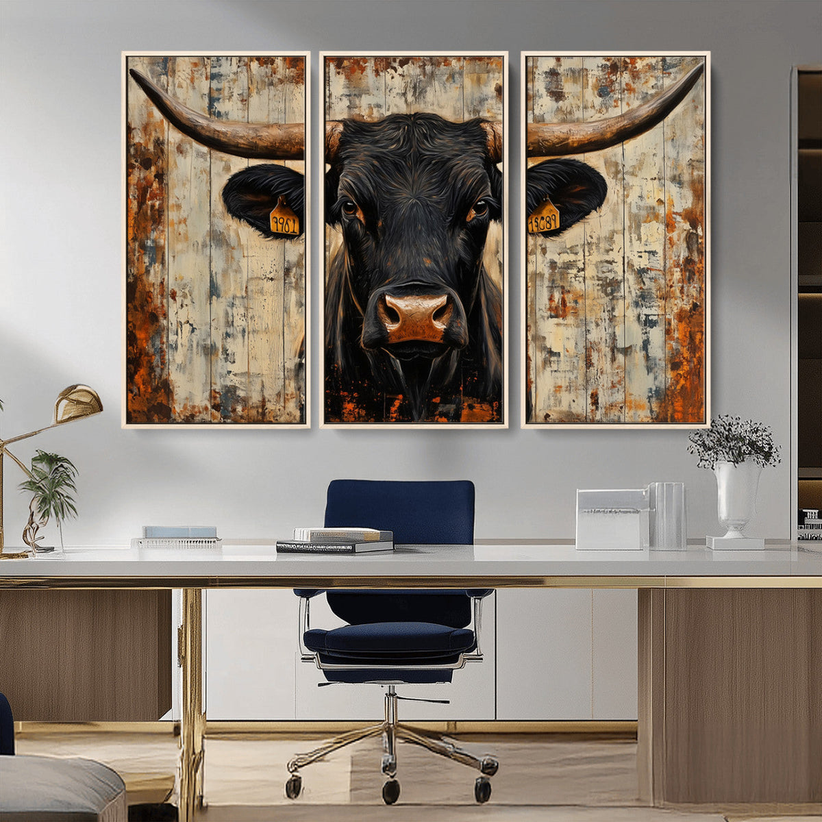 Rustic Texas Artwork Wall Art Canvas Print - Abstract Cow