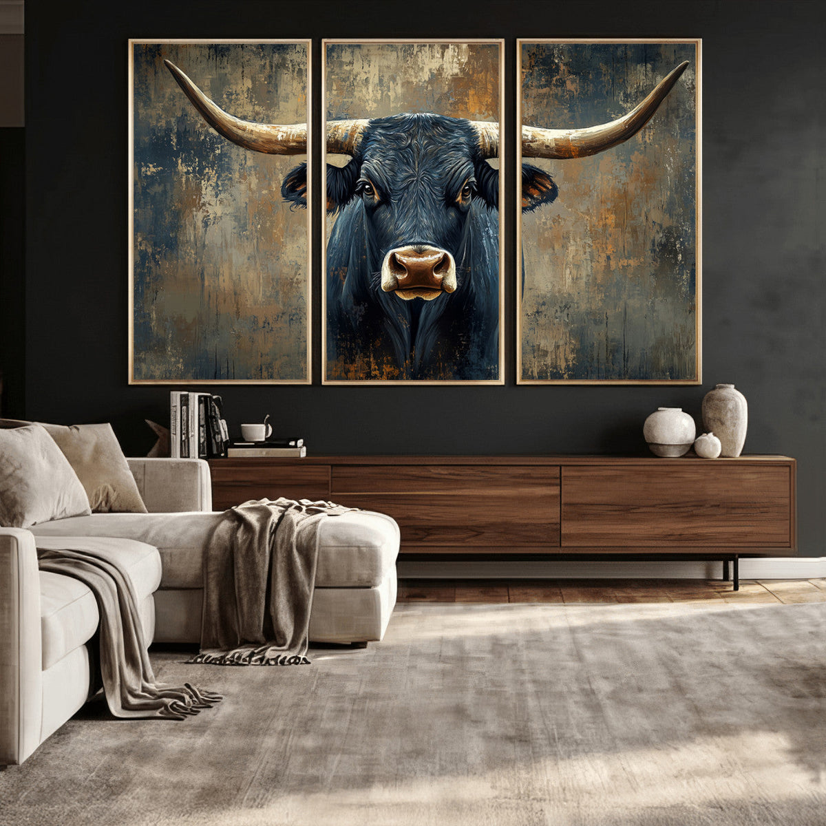 Texas Western Wall Art Canvas Print - Abstract Cow Longhorn