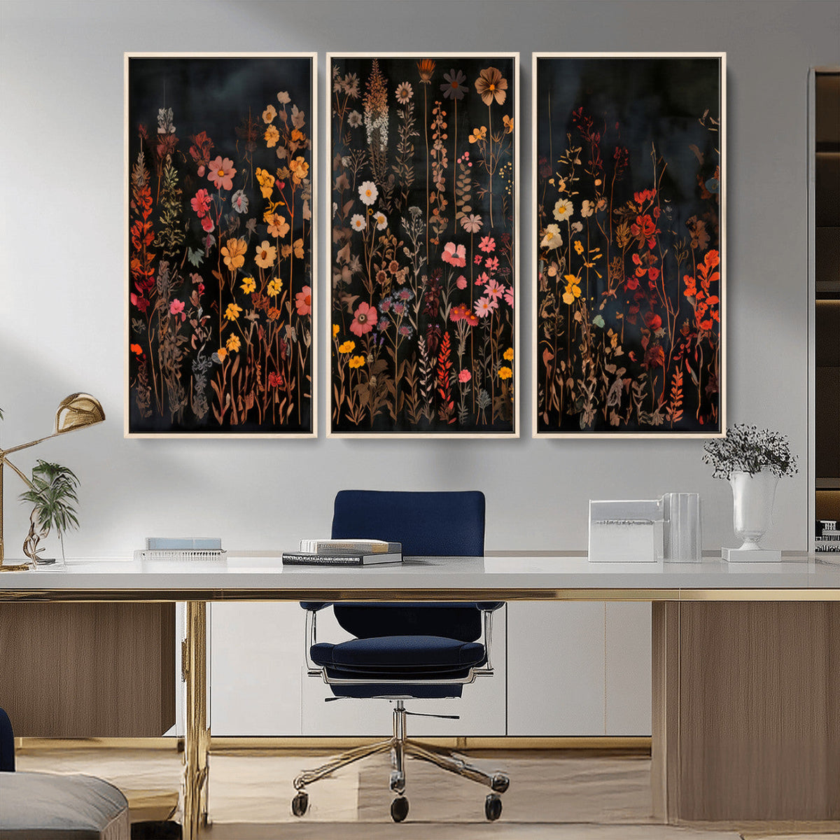 Large Floral Painting Print Illustration Flowers Canvas Wall