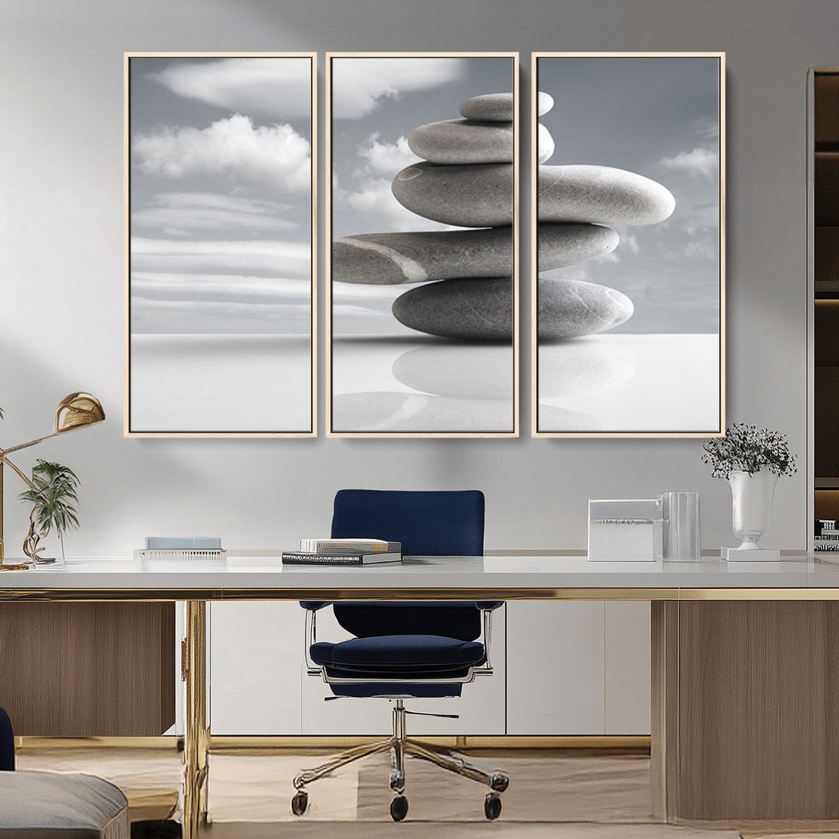 Still Life Black and White Zen Stones Wall Art Canvas,