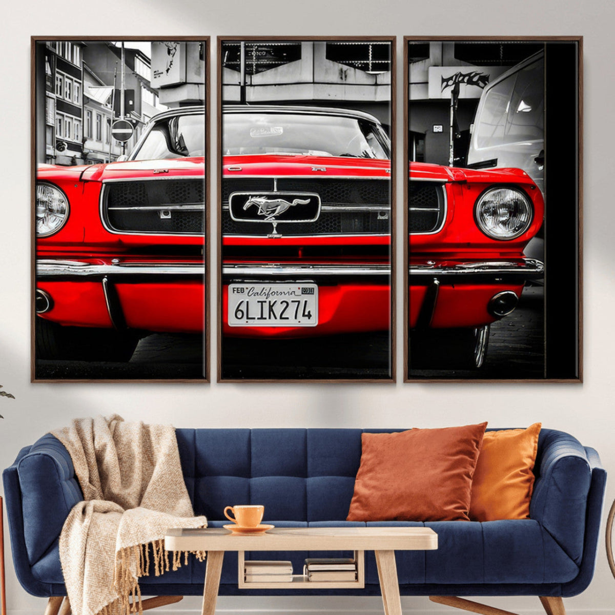 Red Mustang Car Wall Art – Framed Classic Vehicle Canvas