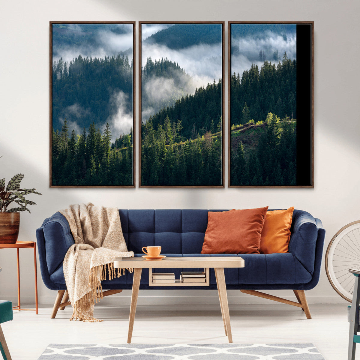 Misty Forest Wall Art Canvas Print, Serene Pine Hills and