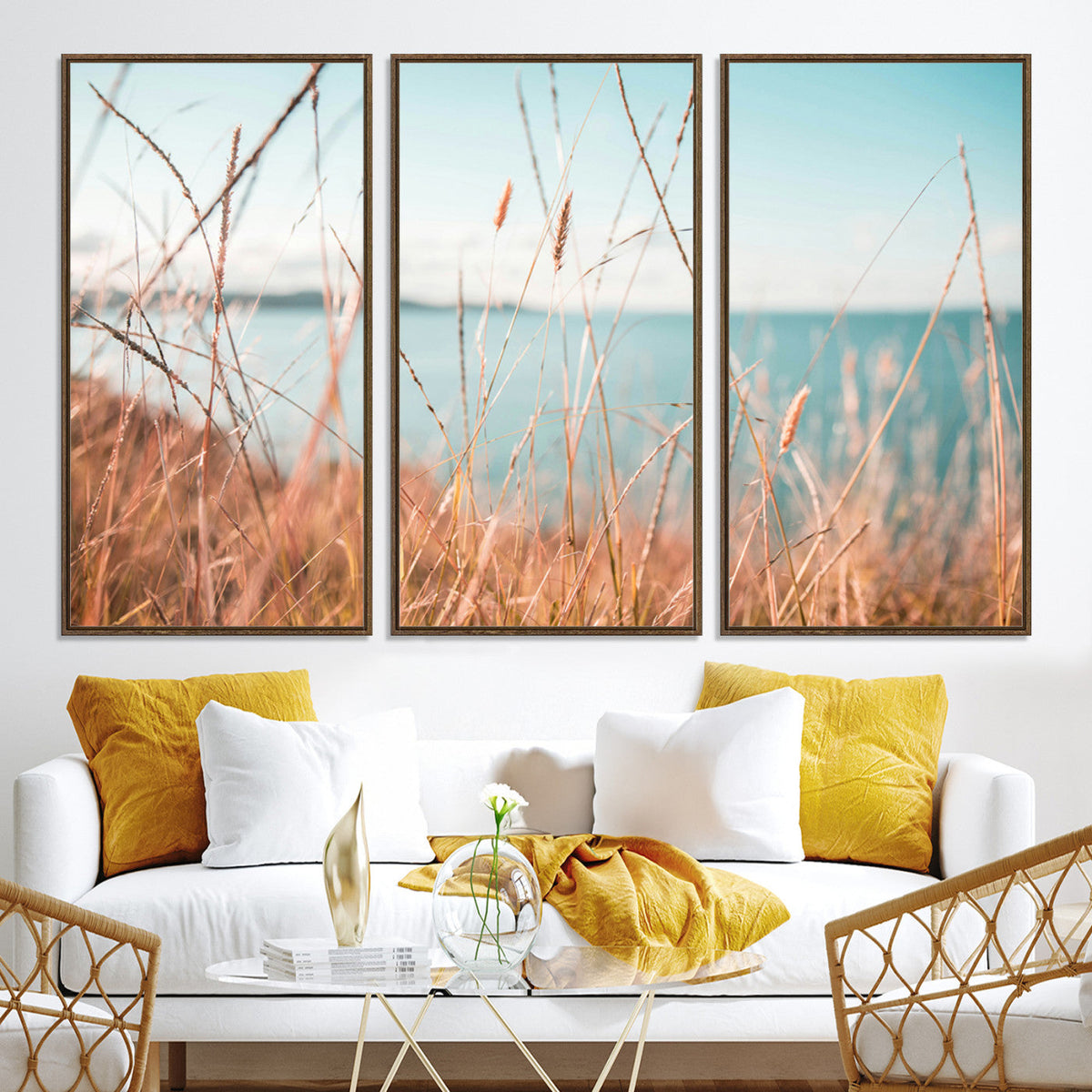 Coastal Grass Landscape Wall Art Canvas Print – Golden
