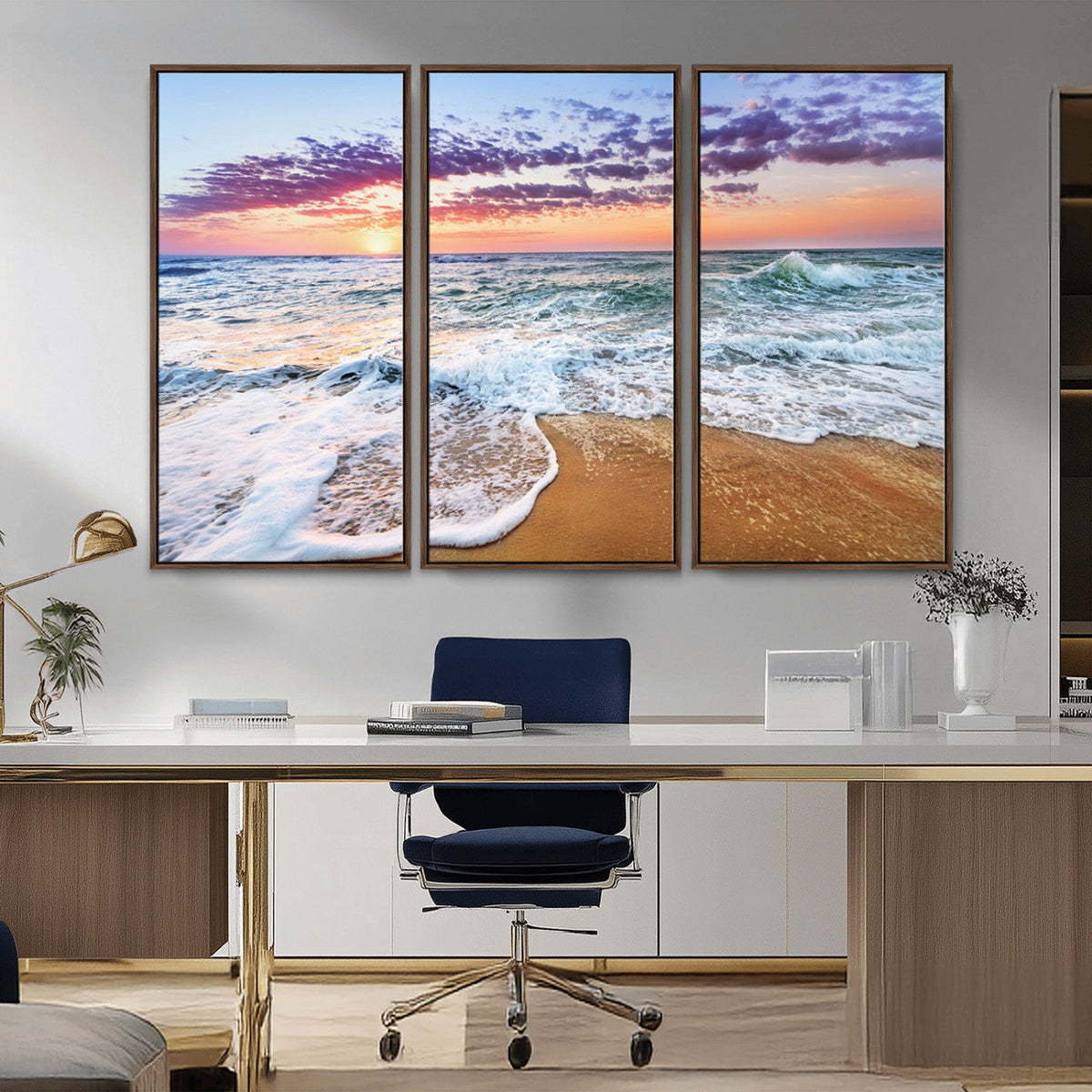 Coastal Sunset Art Beach Canvas Wall Art Print | Ocean Waves