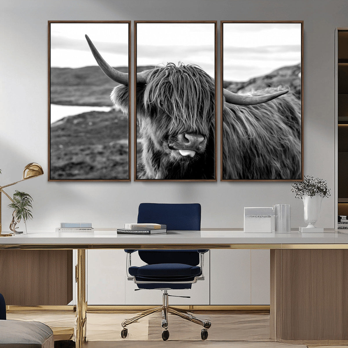 Longhorn Steer Canvas Print Wall Art, Highland Cow Canvas