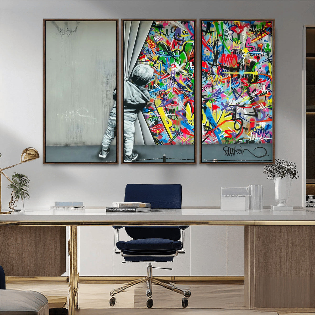 Banksy Colorful Street Graffiti Canvas Wall Art Print,