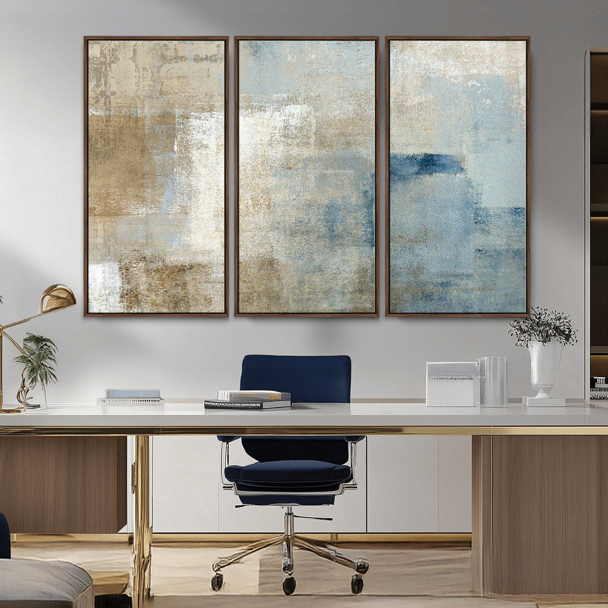Abstract Blue and Beige Wall Art, Modern Minimalist Canvas