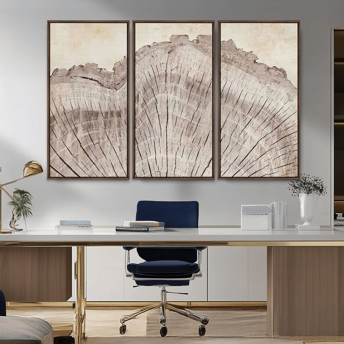 Tree Ring Wall Art Triptych, Rustic Wood Ring Canvas Print,
