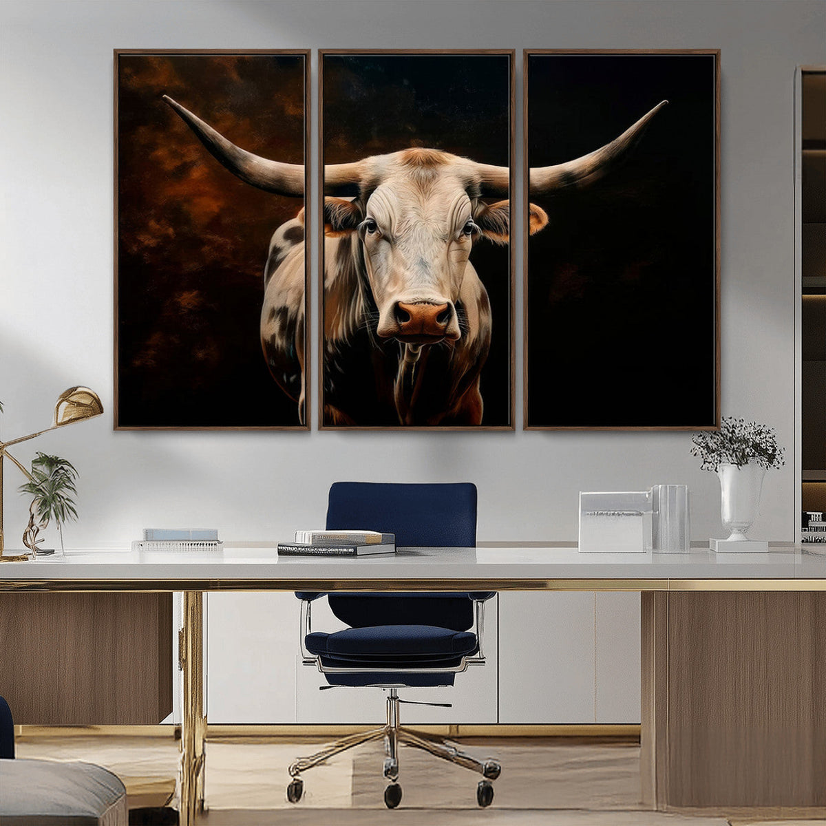 Texas Longhorn Wall Art | 3-Panel Large Texas Longhorn