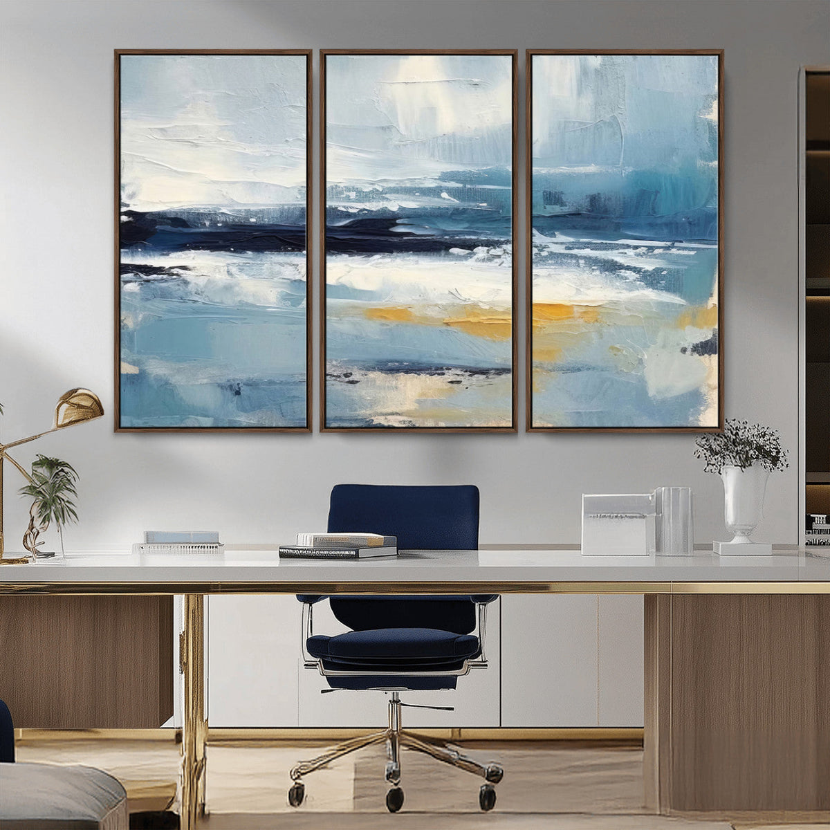 Abstract Ocean Canvas Wall Art - Coastal Blue and Gold
